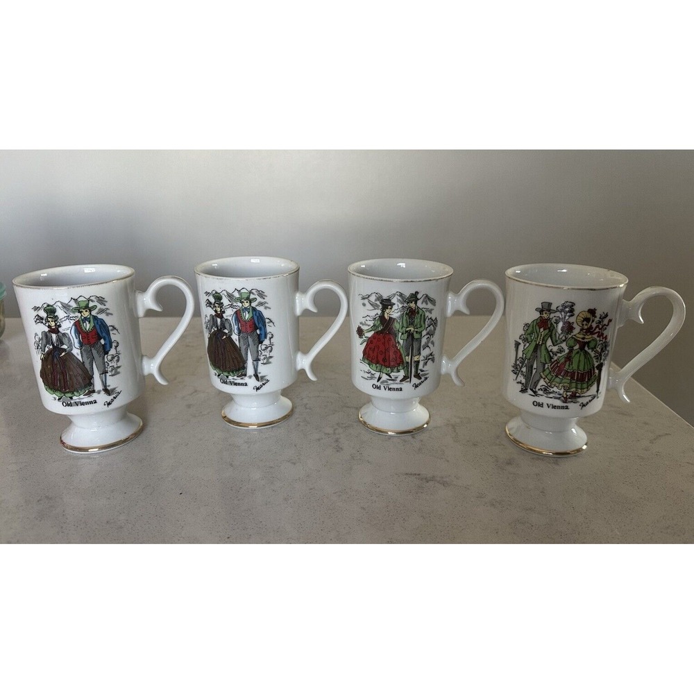 Set of 4 Vintage Old Vienna Arnart 5th Ave. footed porcelain coffee mugs -Maria